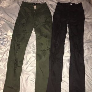 Green and black ripped jeans